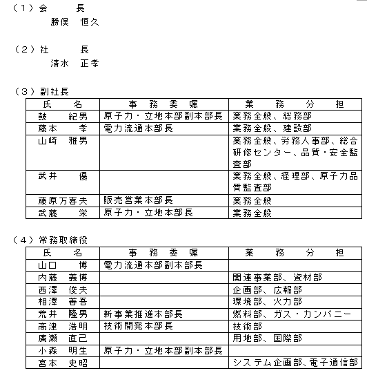 取締役の事務委嘱及び業務分担＜平成２２年６月２５日付予定＞