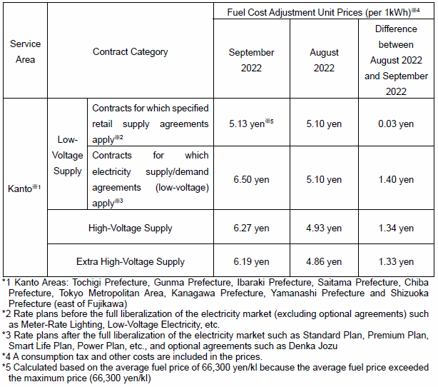 Fuel cost adjustment unit prices