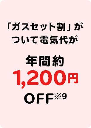 電気とガスをまとめると「ガスセット割」が ついて電気代が年間約1,200円 おトク※6