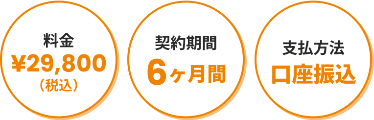 料金:¥29,800(税込)・契約期間:6ヶ月間・支払方法:口座振込