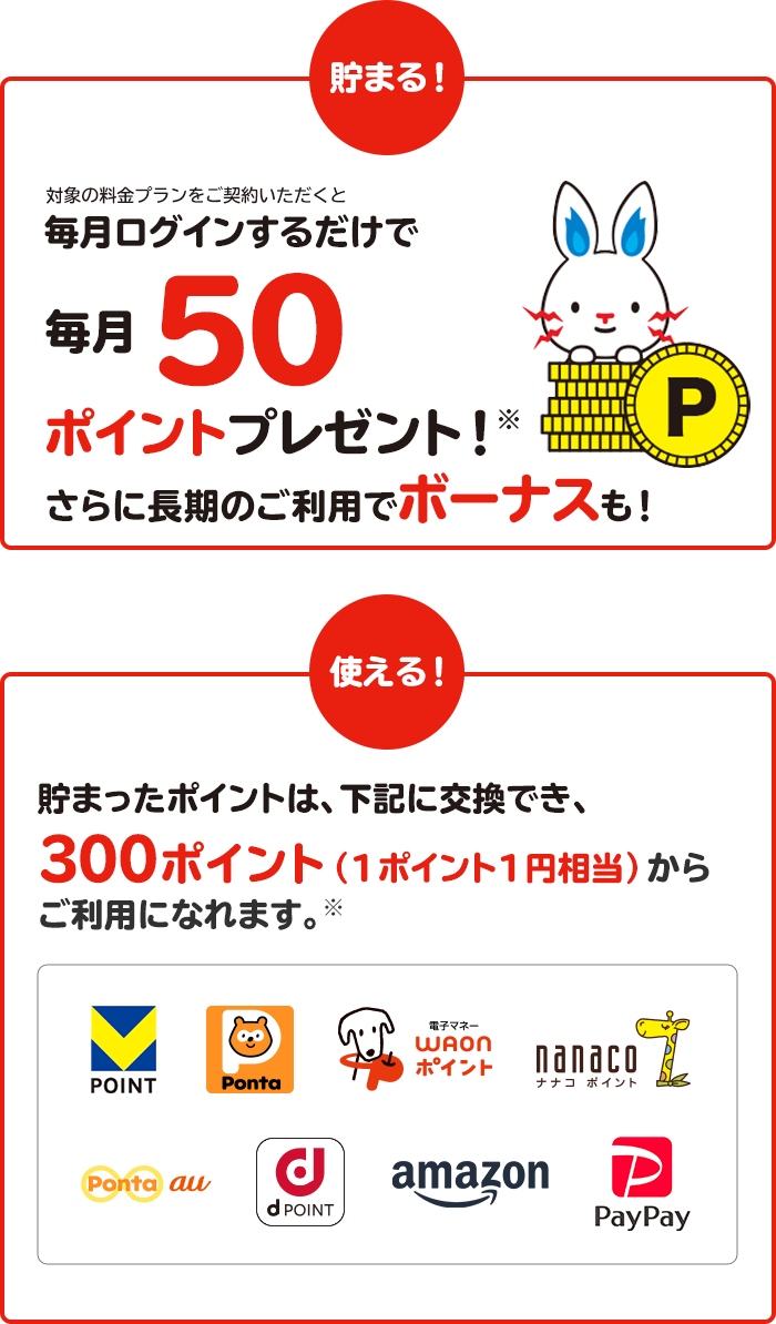 対象の電気・ガス料金プランをセットでご契約いただくと毎月ログインするだけで毎月100ポイントプレゼント!※