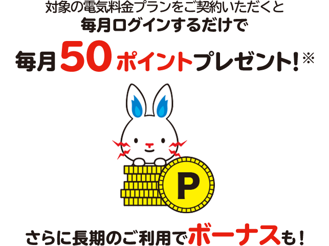 対象の電気・ガス料金プランをセットでご契約いただくと毎月ログインするだけで毎月100ポイントプレゼント!※