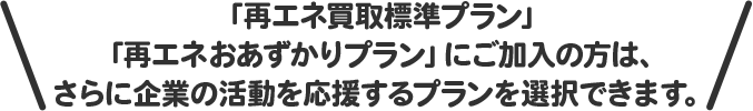 「再エネ買取標準プラン」「再エネおあずかりプラン」にご加入の方は、さらに企業の活動を応援するプランを選択できます。