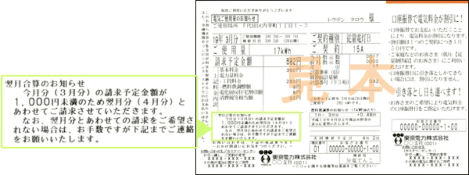 電気ご使用量のお知らせ(検針票)