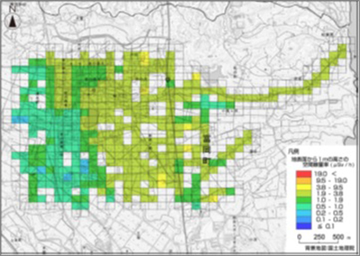 富岡町の測定結果(100mメッシュ化)