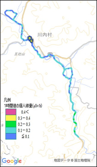 個人線量率のマップ（ハーフマラソンコース）