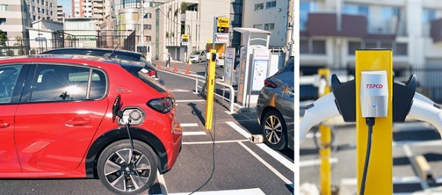 タイムズ24が運営する時間貸駐車場「タイムズパーキング」には6台の充電器を設置。他設備の電力使用量に応じて充電器が各車の充電電流をコントロールする